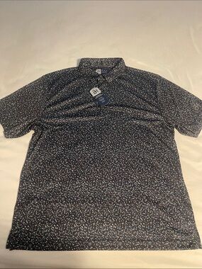 Hogan Men's Black Polo with White and Light Blue Micro Pattern